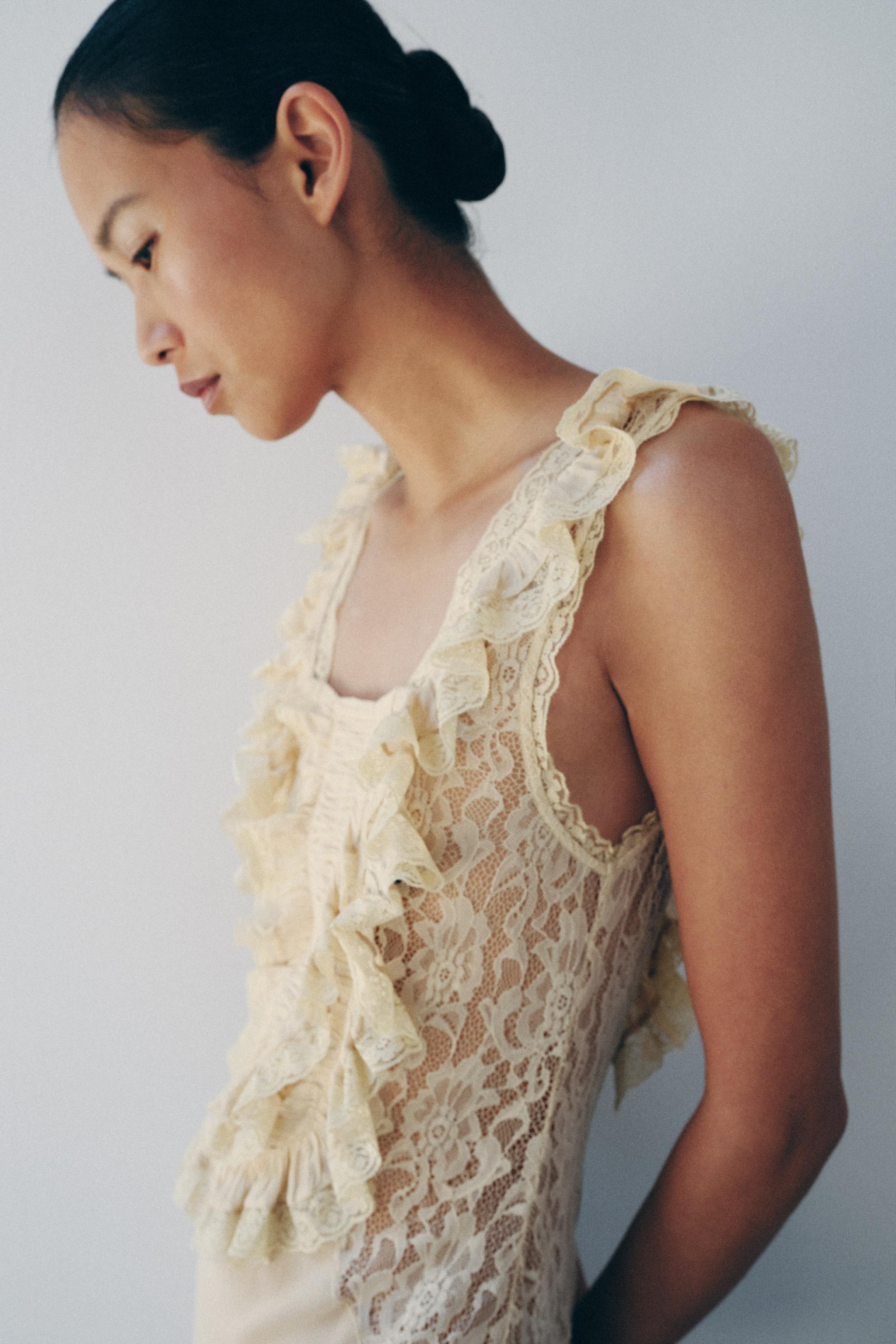 DRAPED LACE MAXI DRESS